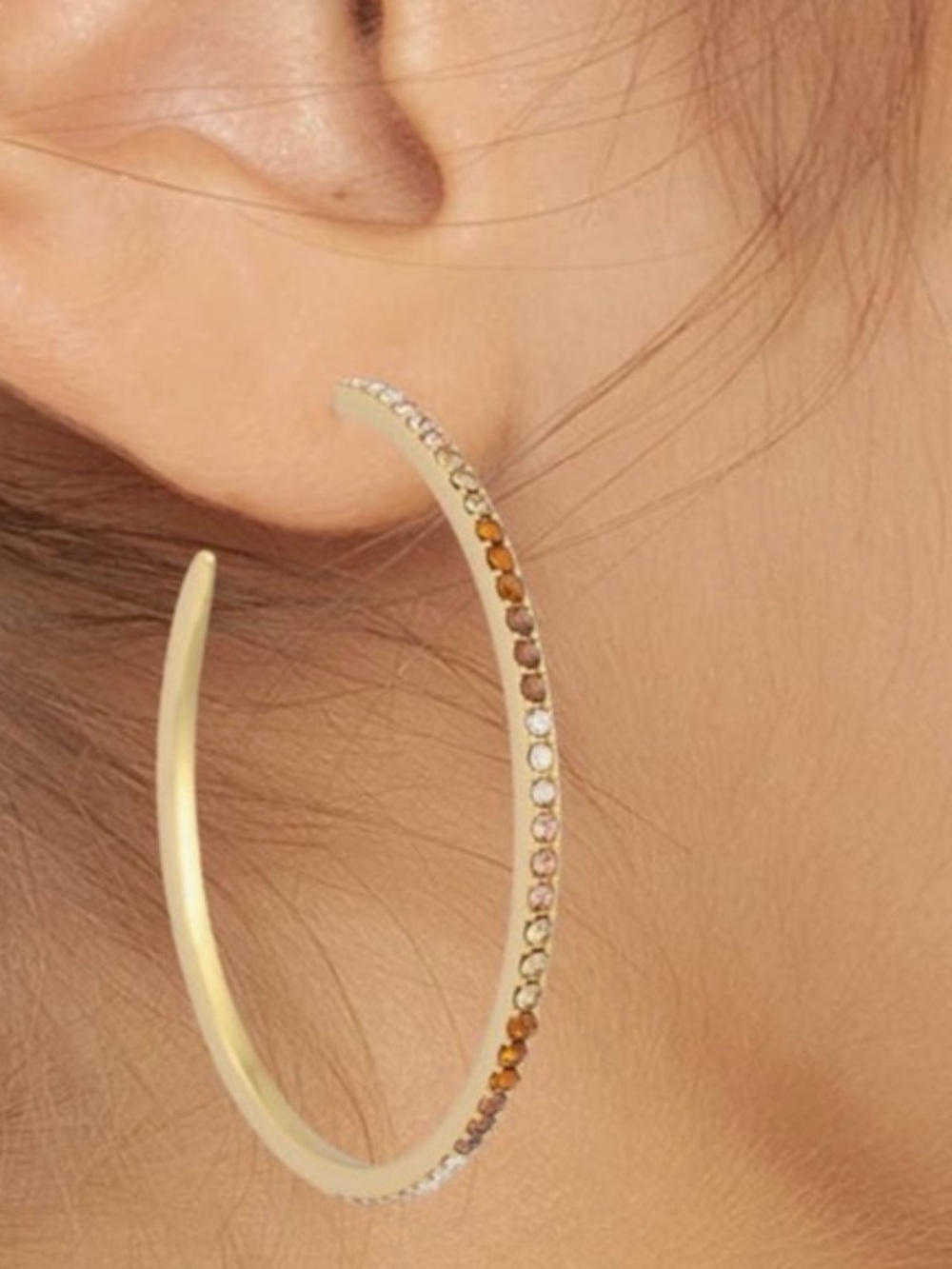 Kurt Geiger Lrg Crystal Hoop Earrings with Pave Ombré Brown & Clear Crystals 2”
